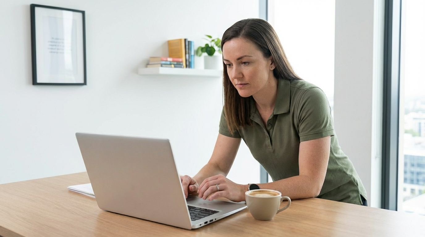 Fizjoterapeutka ucząca się z kursu EMG Biofeedback na komputerze